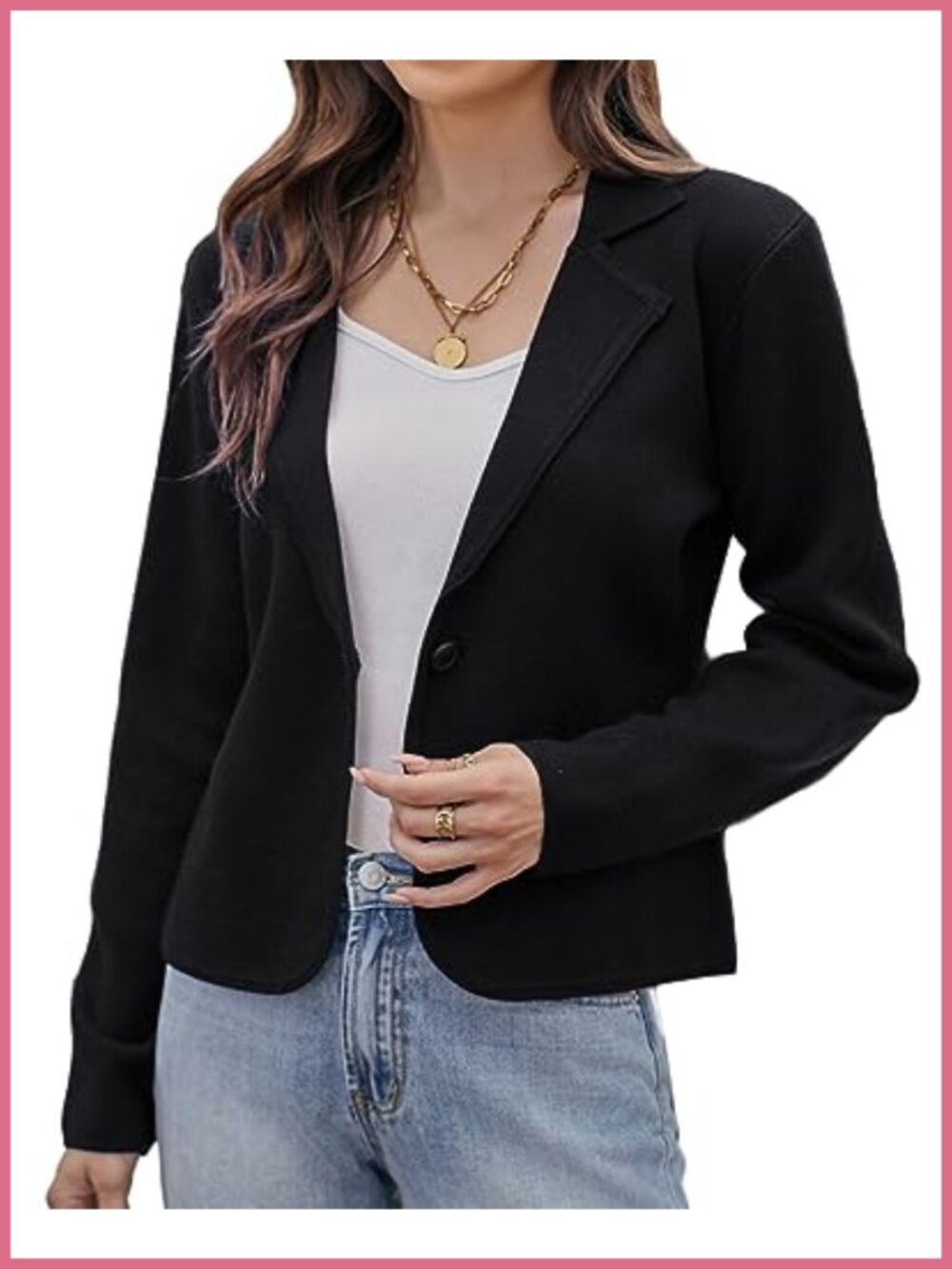 Women's Cropped Sweater Blazer Button Front Knit Work Jacket